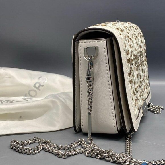 Michael Kors Clutch Crossbody Bag Purse Jade Medium Gusset Embroidered Leather - Picture 10 of 16